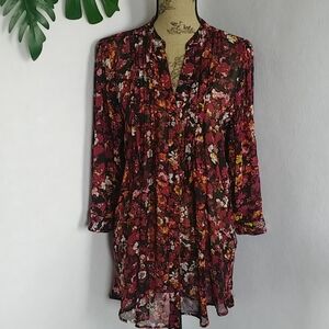 Bongo Sheer Floral Button Shirt Blouse